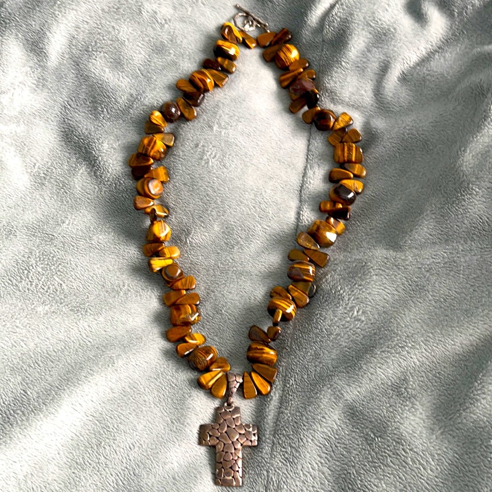 Natural stone cross necklace